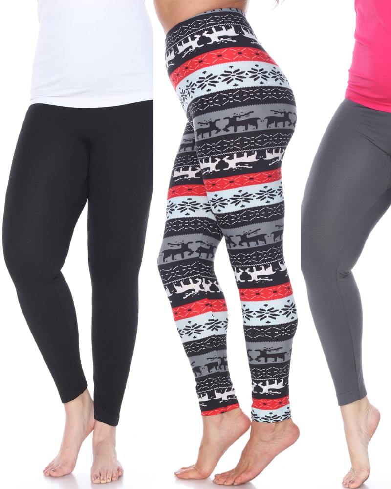 Front of a model wearing a size one-size-fits-all Pack of 3 Leggings in PACK 151 - Grey by White Mark. | dia_product_style_image_id:250050